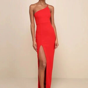 NEW Lulu's Keeper of My Heart Red One-Shoulder Maxi Dress - size Large